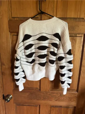 Nanette Lepore Cream vintage Sweater with brown Wave design Size Large thumbnail 6
