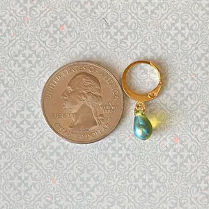 Handmade aurora olive green mini teardrop Czech glass simple minimalist earrings💚🫒💕 thumbnail 6