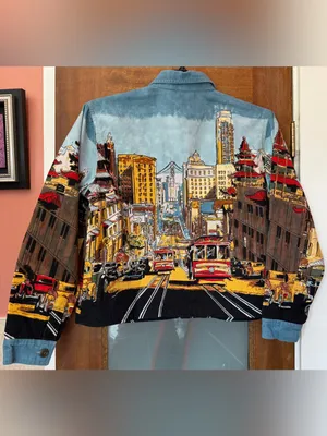 Artscapes Womens Vintage San Francisco Trolley Car Denim Button Up Jackets - Med thumbnail 5