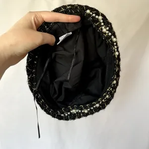 Vintage beaded beret black wool blend hat costume boho fair‎ elegant paris thumbnail 4