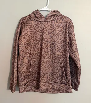 Leopard Print Pullover Hoodie in Taupe & Dark Brown thumbnail 1