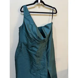 $257 Alfred Sung Hunter Green Shantung One Shoulder Pleated Gown Size 20 R1 D827 thumbnail 5