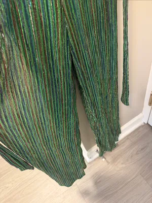 4si3nna Shimmering Green Pleated Wide-Leg Jumpsuit S thumbnail 4