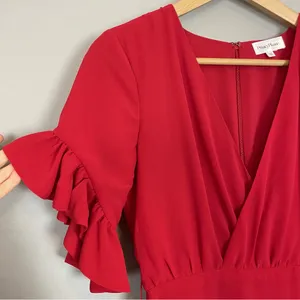 Revolve Dress Privacy‎ Please Red Lobster Asymmetrical Sz XS Ruffle Gown NO BELT thumbnail 10