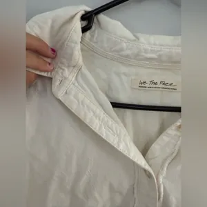 Free People Over Size Button Down Shirt Flannel Blouse Cotton White Cream Size M thumbnail 7