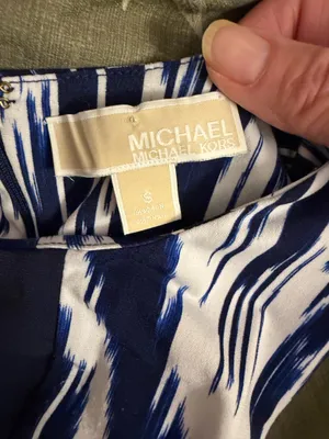 Michael Kors Sleeveless Navy and White Patterned Shift Dress thumbnail 4