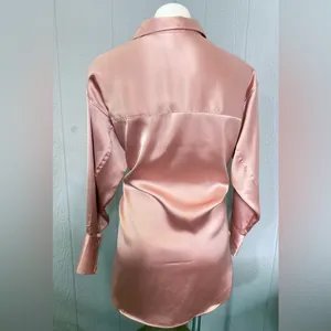 H&M Satin Button-Down Shirt in Blush thumbnail 5