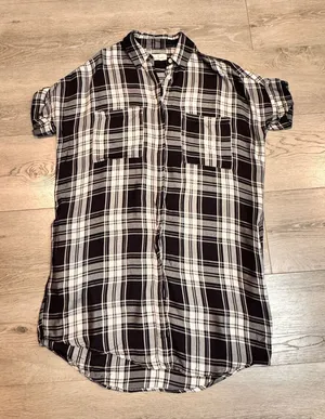 THREAD AND SUPPLY Black Button Down Plaid‎ Short Sleeve Shirt Dress Small S thumbnail 1