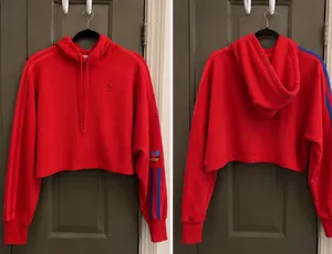 Adidas Women’s Red Cropped Hoodie Sweatshirt thumbnail 2
