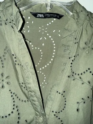 ZARA Olive Eyelet Tiered Mini Dress thumbnail 5