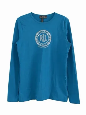 Lauren Ralph Lauren LRL Active‎ Embroidered Logo Blue Long Sleeve Cotton Shirt thumbnail 1