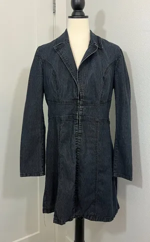 Bisou Bisou Large Dark Blue Denim Long Jacket / Coat thumbnail 1