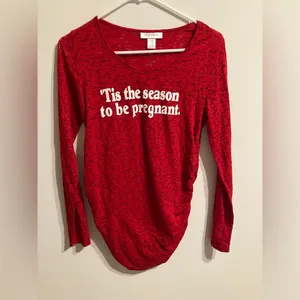 Motherhood Maternity Christmas Long sleeve Tee with side rouching medium‎ thumbnail 2