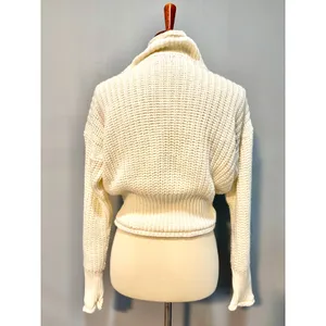 Poof Apparel Cream Knit Turtleneck Cropped Sweater M Cottagecore Minimalist Cozy thumbnail 4