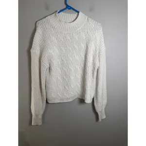 J.Crew‎ Womens Ivory Cotton Blend Cable Knit Mockneck Sweater Classic Fit Size M thumbnail 2