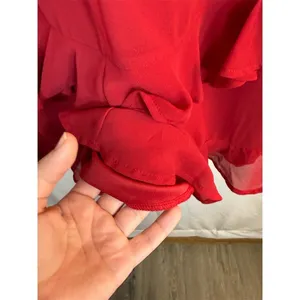 Trixxi Dress Womens M Red Chiffon Ruffle Tiered Mini V-Neck Long Sleeve thumbnail 16