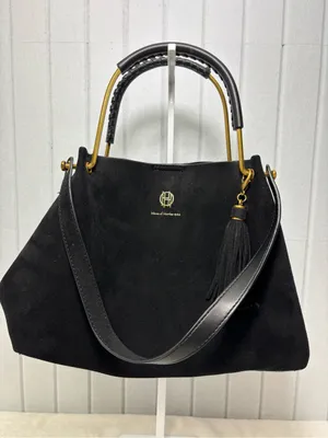 House Of Harlow 1960 Black Faux Suede Luxe‎ Satchel Wristlet Bag thumbnail 4