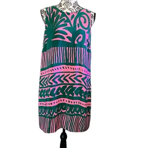Whistle 100% Silk Green and Pink Sleeveless Shift Mini Dress Sz-10 thumbnail 2