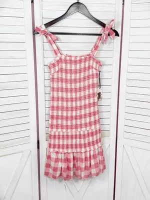 Sincerely Jules Gingham‎ Check Smocked Ruffle Mini Dress Red White Medium Preppy thumbnail 8