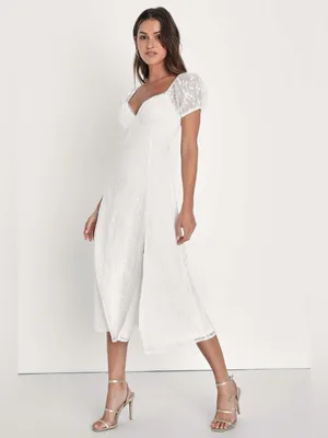 Lulu's Blossoming with Charm White Embroidered Tie-Back Midi Dress thumbnail 4