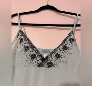 Vintage Sheer Mint Green Camisole Y2K Lingerie Top Black Floral Embroidery & Bow thumbnail 2
