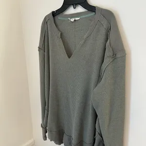 Entro Green Waffle Knit V Neck Long Sleeve M Top Shirt layer casual normcore thumbnail 4