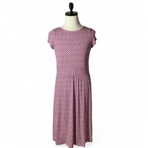 Boden Amelie Jersey Women's Pink Blue Zigzag Print Smocked Waist Dress Pockets‎ thumbnail 2