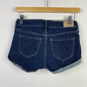 Abercrombie Fitch Low rise cuffed denim jean shorts dark Wash stretch women 0 25 thumbnail 6
