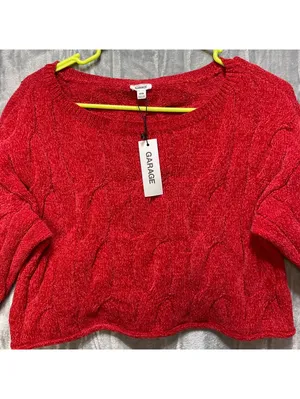Garage Women's NWT Cropped Cable Knit Chenille Sweater Chili Pepper Medium thumbnail 3