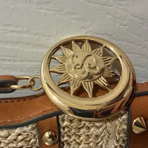 Jessica Simpson Tan Straw and Leather Studded Shoulder Bag thumbnail 4