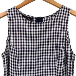 Vintage Y2K My Michelle Navy and White Gingham Rayon Lace-Up Back Dress Size 7/8 thumbnail 2