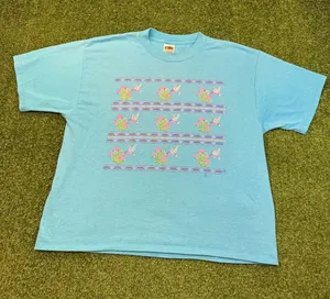 Vintage Fruit of the Loom Single Stitch Blue Babydoll T-Shirt Hummingbird Cactus thumbnail 1