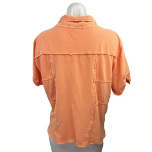Free People Orange Cotton Collared Short Sleeve Boxy Crop Polo Shirt Top Size L thumbnail 2