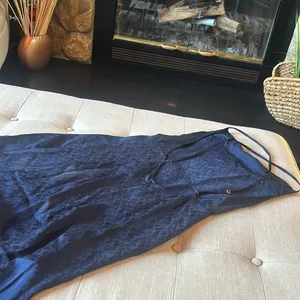 Reformation Navy Blue Imprinted Silk Maxi Dress Size‎ Small thumbnail 10