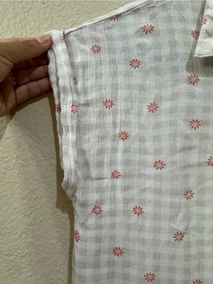 Hippie Rose Plaid Gingham Button Down Top with Red Floral Print - Size S thumbnail 3