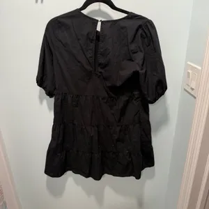Abercrombie & Fitch Tiered Mini Dress Small Black Cotton Puff Sleeve Keyhole thumbnail 3