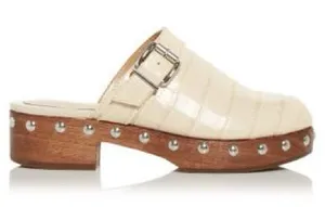 Schutz Smooshy Croc Embossed Clog Mules Wooden Heel Studded Buckle thumbnail 1