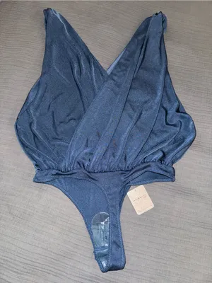 Free People Denim Blue Draped Surplice Tank thumbnail 5