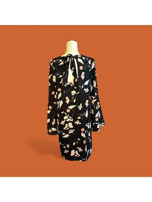 Halogen Black Floral Long Sleeve Dress with Back Tie Detail thumbnail 2