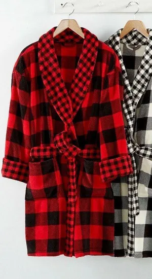 Martha Stewart NIB Collection Plaid Plush Comfort Robe One Size Red and Black thumbnail 1