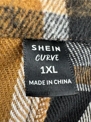 SheIn Plaid Long Coat/Jacket Shirt Camel Black White Plaid thumbnail 7