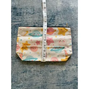 Blue Pink Star Moon Planet Cotton Canvas Small Makeup Bag Travel Toiletry Pouch thumbnail 2