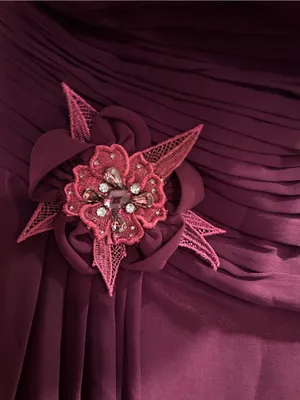Aspeed Strapless Burgundy Evening Gown with Floral Applique thumbnail 2
