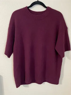 J. Crew Lambs Wool Oversized Sweater Tee Shirt Short Sleeve Size XS Burgundy thumbnail 9