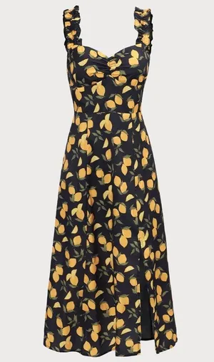 RIHOAS The Black Sweetheart Neck Lemon Midi Dress thumbnail 7