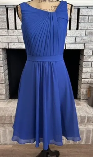 AZAZIE GRACE Royal Blue A-Line‎ Pleated Chiffon Dress Size 6 Bridesmaid Wedding thumbnail 1