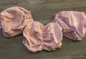 Revolve NWOT Boutique metallic puff sleeve ruched pink sweetheart crop top. Size Medium thumbnail 2