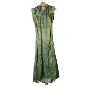 Nordstrom Fourteenth Place Alicia Sage Meadow Green Floral Satin‎ Midi Dress S thumbnail 3