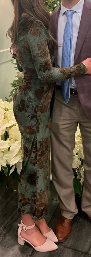 SheIn Silquee Green Flocked Floral Off-Shoulder Ruched Long Sleeve Elegant Maxi Dress thumbnail 8