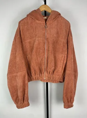 Altar’d State‎ Dusty Pink Women's Corduroy Cropped Hooded Full Zip Jacket thumbnail 1